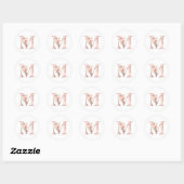 Rose Gold Monogram Letter M Rosa Blume Foil Runder Aufkleber (Blatt)