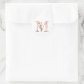 Rose Gold Monogram Letter M Rosa Blume Foil Runder Aufkleber (Tasche)
