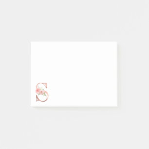 Rose Gold Monogram Letter S Floral Foil Post-it Klebezettel