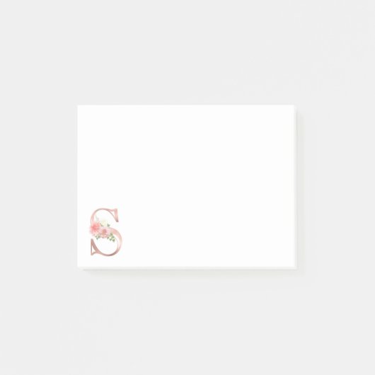 Rose Gold Monogram Letter S Floral Foil Post-it Klebezettel (Vorderseite)