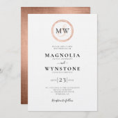 Rose Gold Monogram Linen Luxury Wedding Einladung (Vorne/Hinten)