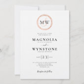 Rose Gold Monogram Linen Luxury Wedding Einladung (Vorderseite)