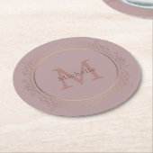Rose Gold Monogram Personalisiert Elegant Template Runder Pappuntersetzer (Angewinkelt)