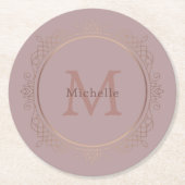 Rose Gold Monogram Personalisiert Elegant Template Runder Pappuntersetzer (Vorderseite)