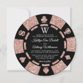 Rose Gold Monogram Poker Chip Casino Hochzeit Einladung (Vorderseite)