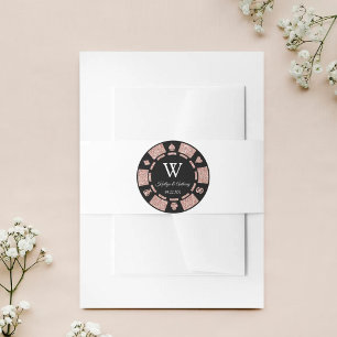 Rose Gold Monogram Poker Chip Casino Hochzeit Einladungsbanderole
