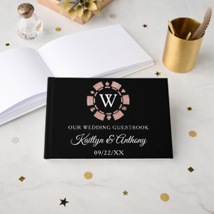 Rose Gold Monogram Poker Chip Casino Hochzeit Gästebuch