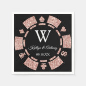Rose Gold Monogram Poker Chip Casino Hochzeit Serviette (Vorderseite)