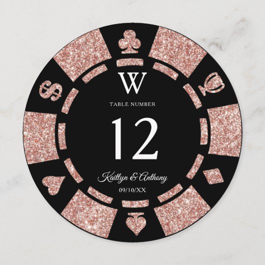 Rose Gold Monogram Poker Chip Casino Wedding Einladung (Rückseite)