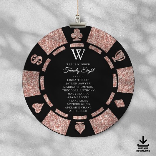 Rose Gold Monogram Poker Chip Casino Wedding Einladung