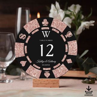 Rose Gold Monogram Poker Chip Casino Wedding Einladung