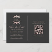 Rose Gold Monogram Qr Code Wedding Save The Date (Vorderseite)