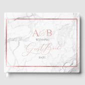 Rose Gold Monogram + Romantischer Schriftart Gästebuch (Vorderseite)