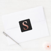 Rose Gold Monogram S Black Quadratischer Aufkleber (Umschlag)