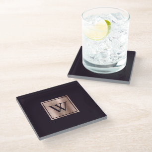 Rose Gold Monogram Schwarze Johannisbeere Lila Glasuntersetzer