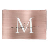 Rose Gold Monogram Script Elegant Brushed Metal Kissenbezug (Rückseite)