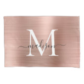 Rose Gold Monogram Script Elegant Brushed Metal Kissenbezug (Vorderseite)