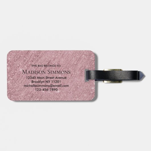 Rose Gold Monogram Script Glitzer Sparkle Tinsel Gepäckanhänger (Rückseite horizontal)