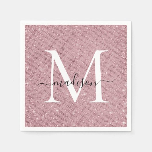 Rose Gold Monogram Script Sparkle Glitzer Tinsel Serviette (Vorderseite)
