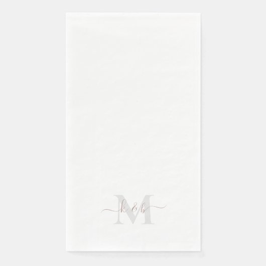 Rose Gold Monogram Swash Script Weiß Serviette (Vorderseite)
