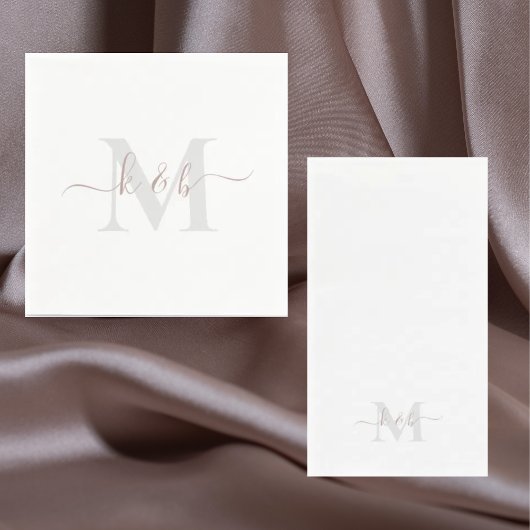 Rose Gold Monogram Swash Script Weiß Serviette