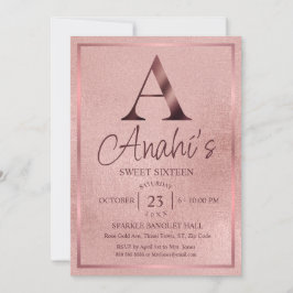 Rose Gold Monogram Sweet Sixteen Einladung