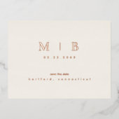 Rose Gold Monogram Wedding Save the Date Folie Einladungspostkarte (Vorderseite)