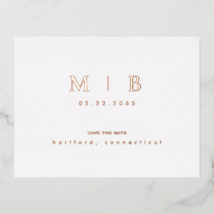 Rose Gold Monogram Wedding Save the Date Folie Einladungspostkarte