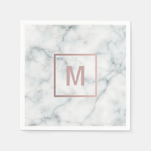 Rose Gold Monogramm auf Marmor Serviette (Vorderseite)