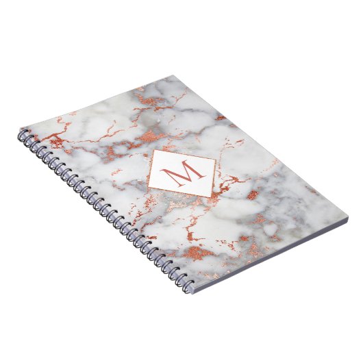 Rose Gold Monogramm auf Marmorstruktur Notizblock (Rechte Seite)