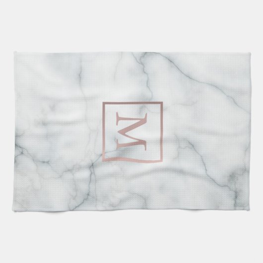 Rose Gold Monogramm auf weißem Marmor Handtuch (Horizontal)