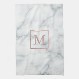 Rose Gold Monogramm auf weißem Marmor Handtuch