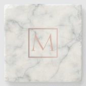 Rose Gold Monogramm auf weißem Marmor Steinuntersetzer (Vorderseite)