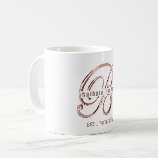 Rose Gold Monogramm B Benutzerdefinierter Text Bes Kaffeetasse (Vorderseite Links)
