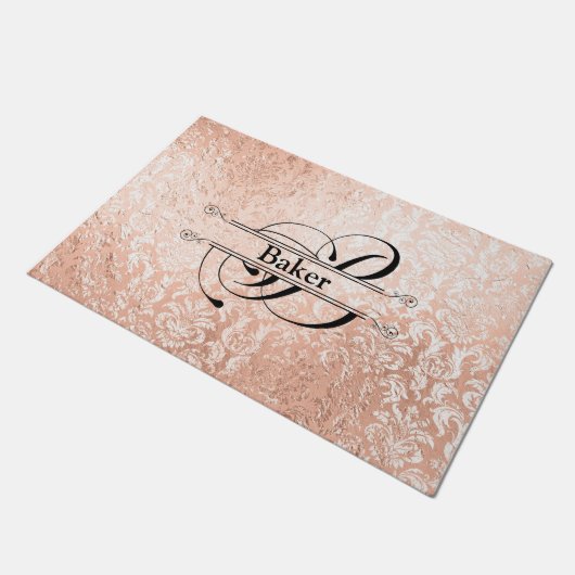 Rose Gold Monogramm B Fußmatte (Schrägansicht)