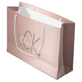 Rose gold Monogramm Drehbuch modern elegant Große Geschenktüte (Vorderseite Schrägansicht)
