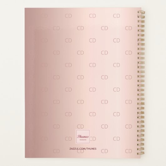 Rose Gold Monogramm Initialen Drehbuch elegant Planer (Rückseite)