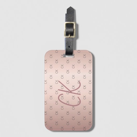 Rose Gold Monogramm Initialen elegant Gepäckanhänger (Vorderseite Vertikal)