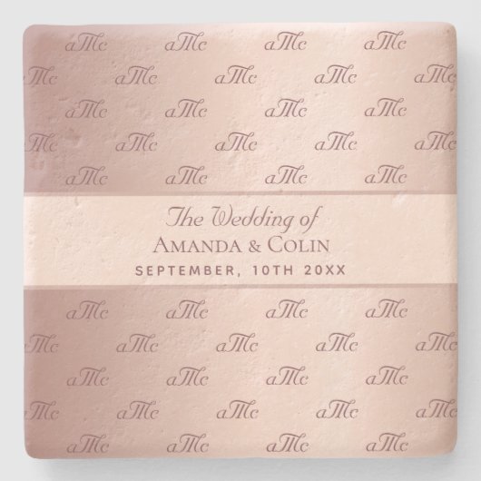 Rose Gold Monogramm Initialen Hochzeit speichern d Steinuntersetzer (Vorderseite)