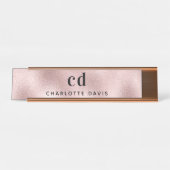 Rose Gold Monogramm Initialen minimalistisch Schreibtischnamensplakette (Vorderseite )