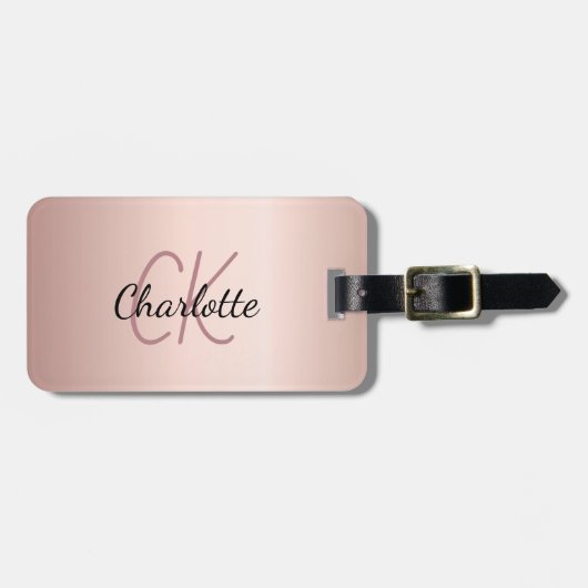 Rose Gold Monogramm Initialen Name Gepäckanhänger (Vorderseite horizontal)
