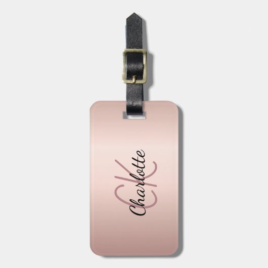 Rose Gold Monogramm Initialen Name Gepäckanhänger (Vorderseite vertikal)