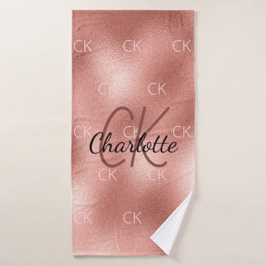 Rose Gold Monogramm Initialen Name minimalistisch Badehandtuch (Badehandtuch)