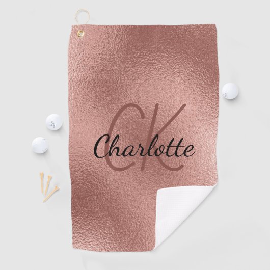 Rose Gold Monogramm Initialen Name minimalistisch Golfhandtuch (Insitu)