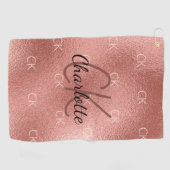 Rose Gold Monogramm Initialen Name minimalistisch Golfhandtuch (Horizontal)