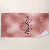 Rose Gold Monogramm Initialen Name minimalistisch Strandtuch (Vorderseite)