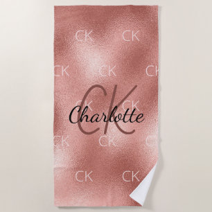 Rose Gold Monogramm Initialen Name minimalistisch Strandtuch