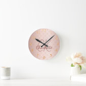 Rose gold Monogramm Initialen Namenskript elegant Runde Wanduhr (Zuhause)