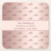 Rose Gold Monogramm Initialen Rechteckiger Pappuntersetzer (Vorderseite)