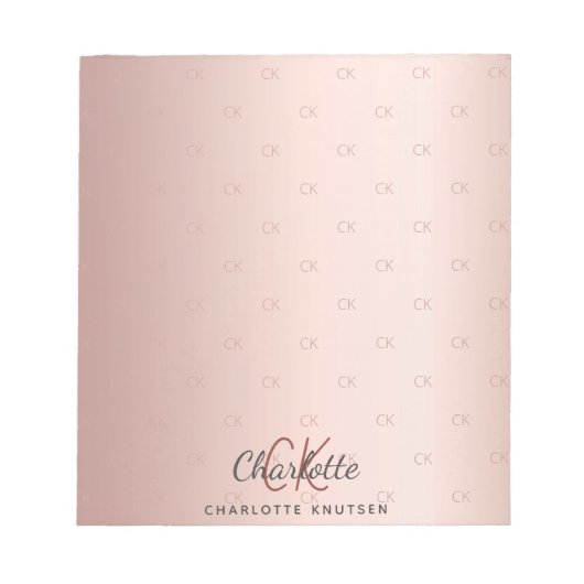 Rose Gold Monogramm Initialen Skript Notizblock (Vorderseite)